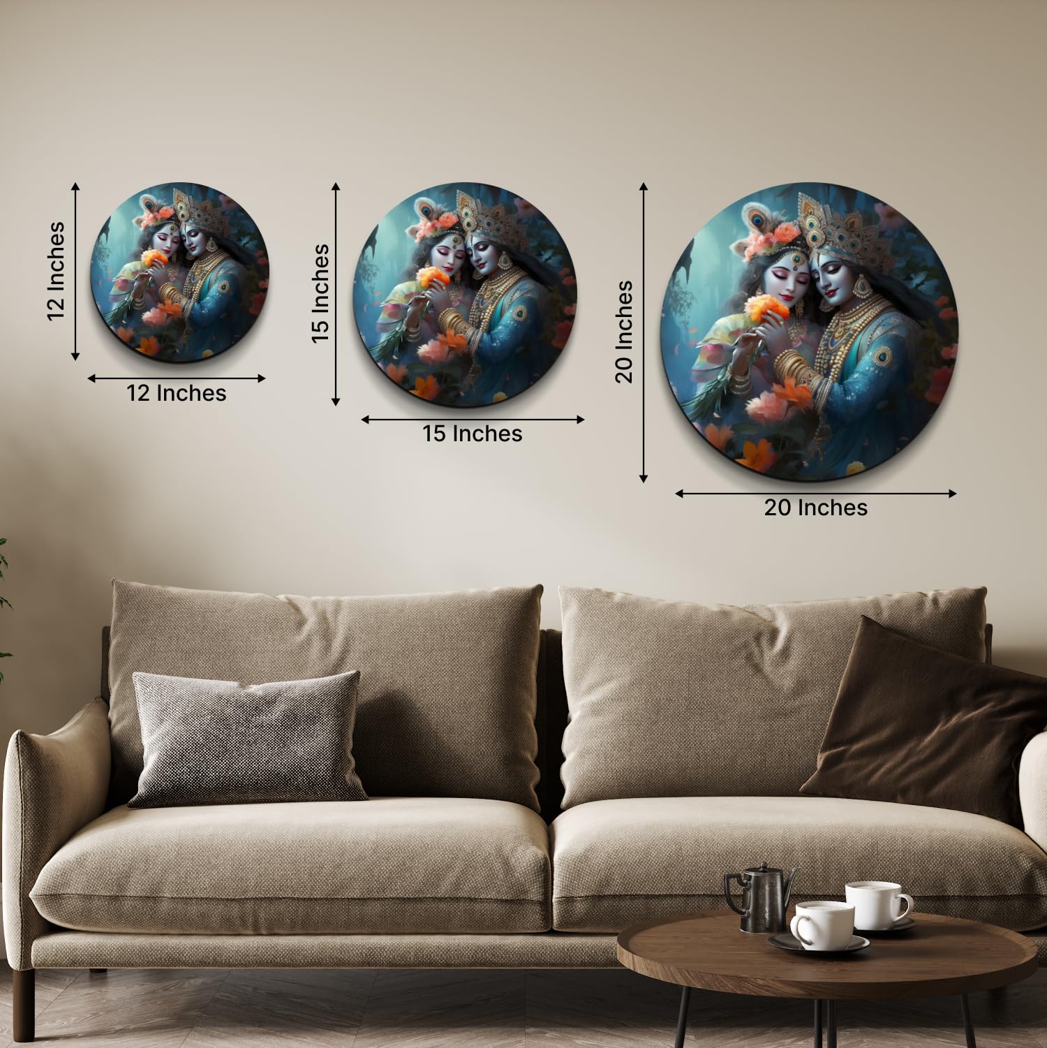 Chalk My Theme Beautiful Radha Krishna Murti, Radha Krishna Photo Frame, Radha Krishna Wall Decor, Round Wood Print Wall Art Pai